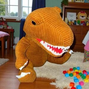 Naturally Kids Brown T-Rex Dinosaur Plush Ribbed Corduroy Stuffed Toy Nursery 9"